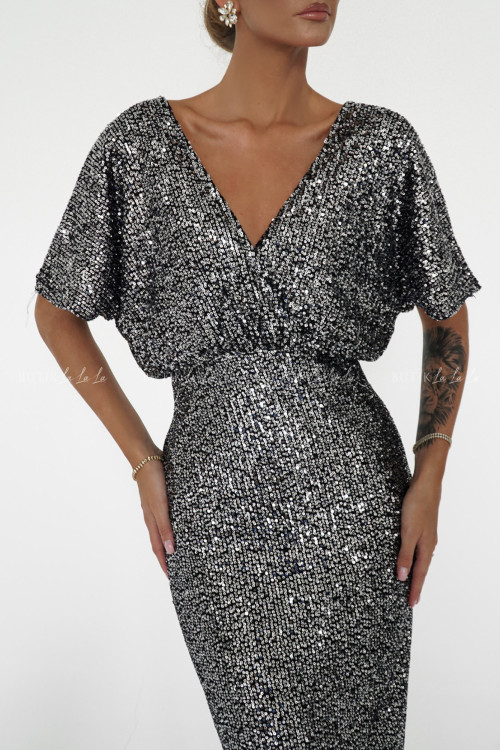 Sukienka cekinowa czarno srebrna Alruna