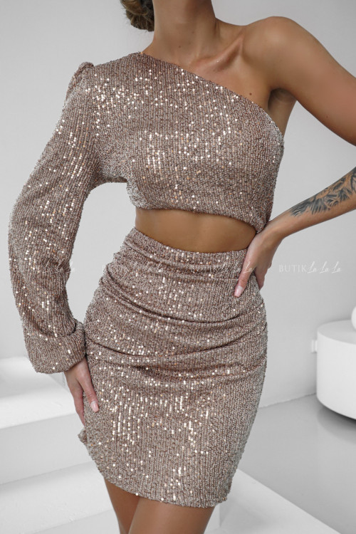 Sukienka cekinowa z wycięciem złota Emily