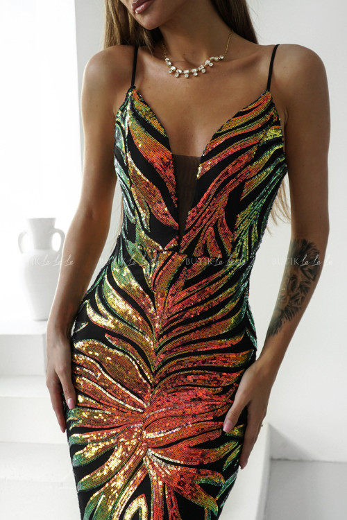 Sukienka maxi cekinowa wielokolorowa Prima