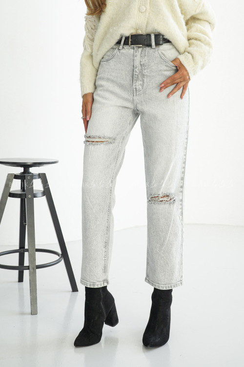 Spodnie jeansowe szare z dziurami The Mom Fit