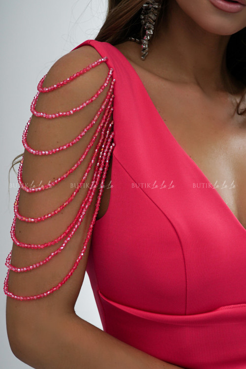 Sukienka ze zdobionymi ramionami fuksja Pretty Women 2