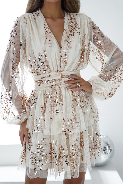 Sukienka kremowo złota z cekinami December