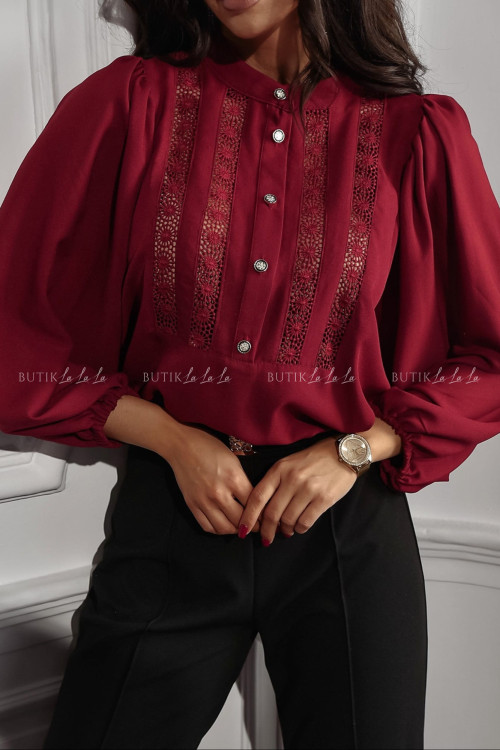 Bluzka koszulowa bordowa z ozdobnymi guzikami Maple