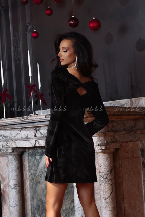 Sukienka welurowa z kokardką na plecach czarna Lula