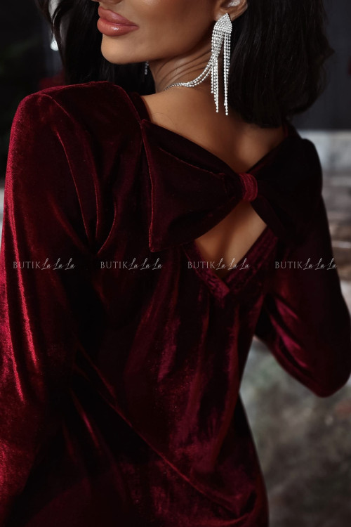 Sukienka welurowa z kokardką na plecach bordowa Lula