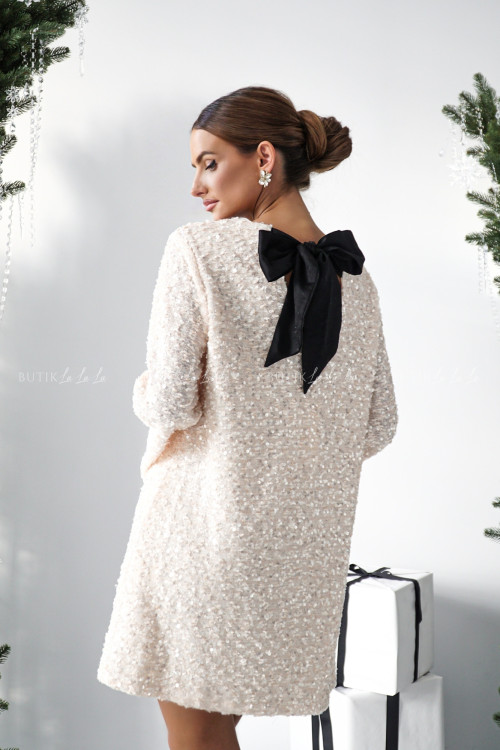 Sukienka kremowa cekinowa z kokardą Maily