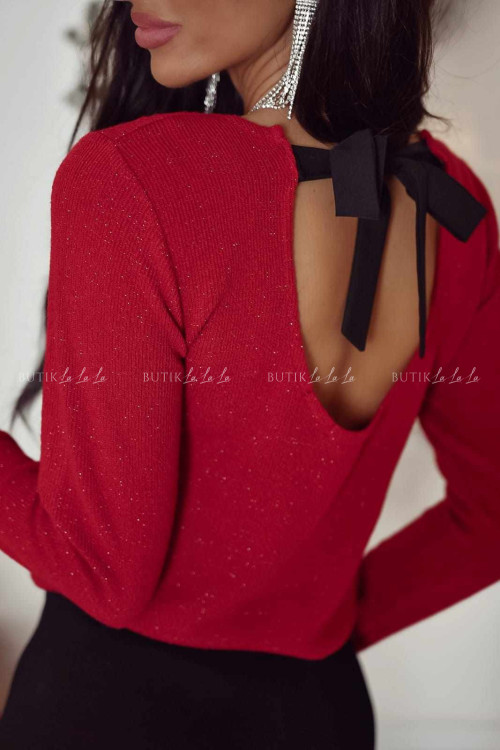 Bluzka swetrowa czerwona z kokardką na plecach
