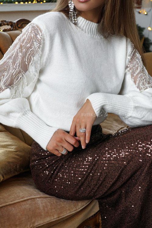 Sweter biały z ozdobnymi rękawami Intense 7