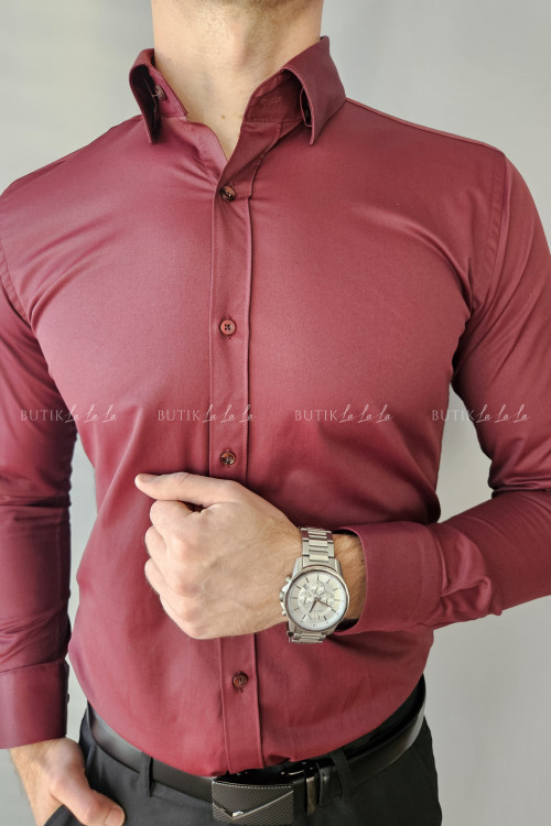 koszula męska klasyczna bordowa z kołnierzykiem slim fit 1