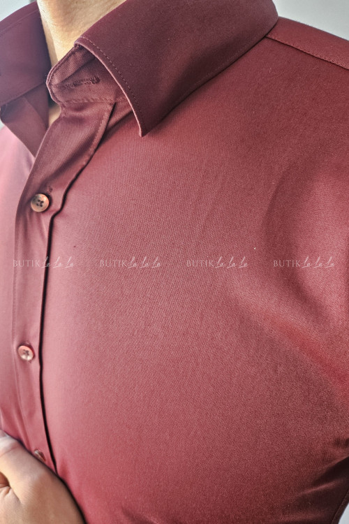 koszula męska klasyczna bordowa z kołnierzykiem slim fit 3