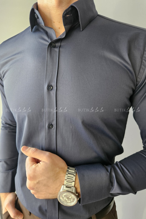 koszula męska klasyczna szara z kołnierzykiem slim fit