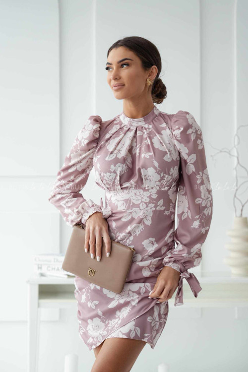 Sukienka beżowa w kwiatowy print Stefania