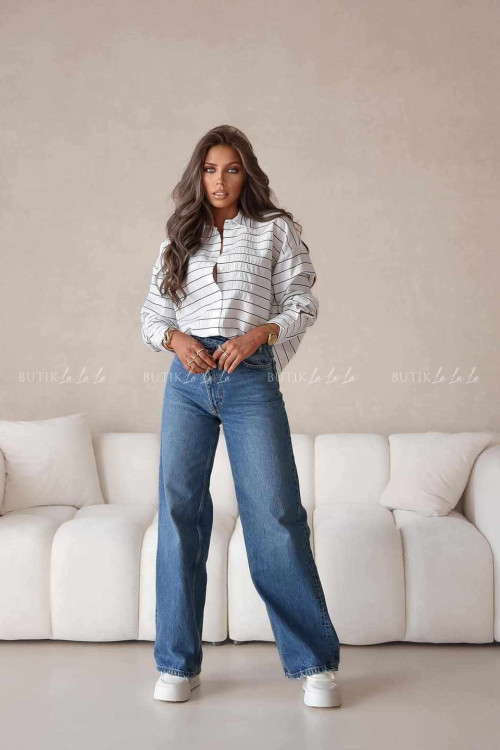 koszula biała w czarne paski Medolin 1