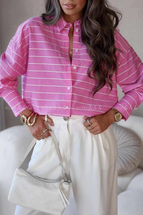koszula różowa w białe paski Medolin