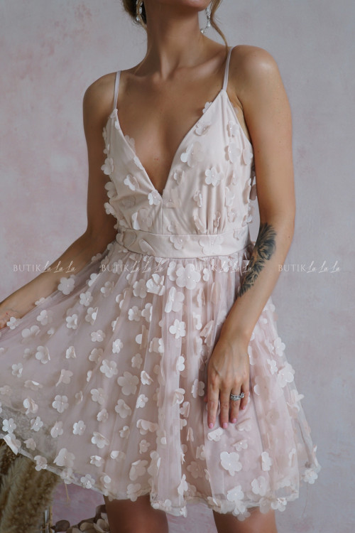 Sukienka beżowo pudrowa kwiatowa Suzie