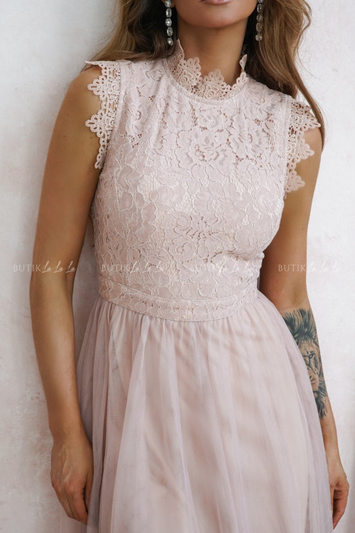 Sukienka z koronkową górą i tiulowym dołem midi nude Tiffi 3