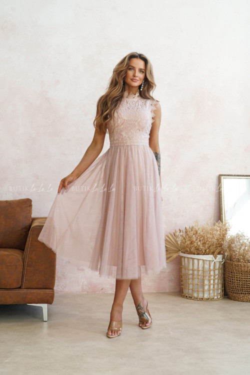 Sukienka z koronkową górą i tiulowym dołem midi nude Tiffi 2