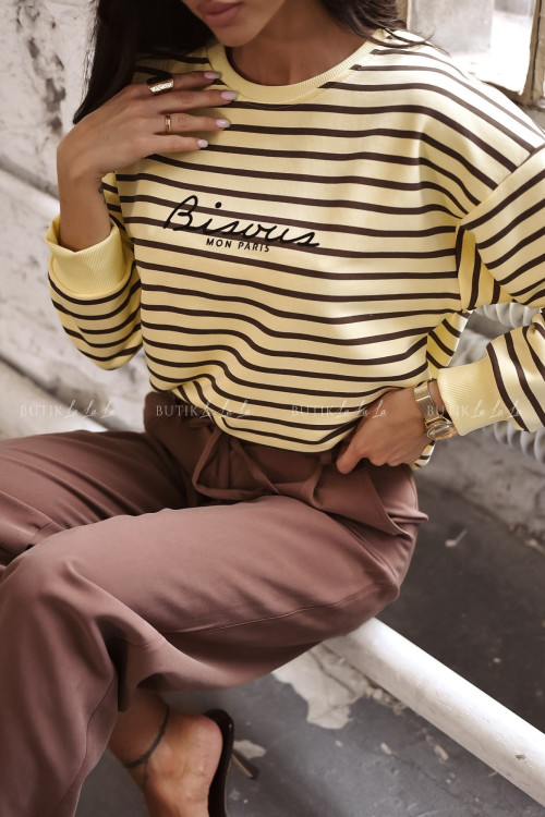 Bluza żółta w czekoladowe paski Mon Paris