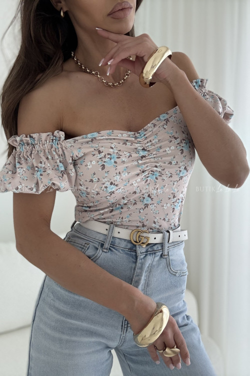 Bluzka beżowa w kwiatowy print Merlie