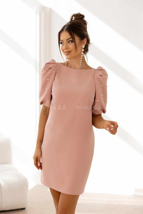 Sukienka mini z perełkami pudrowa Masha