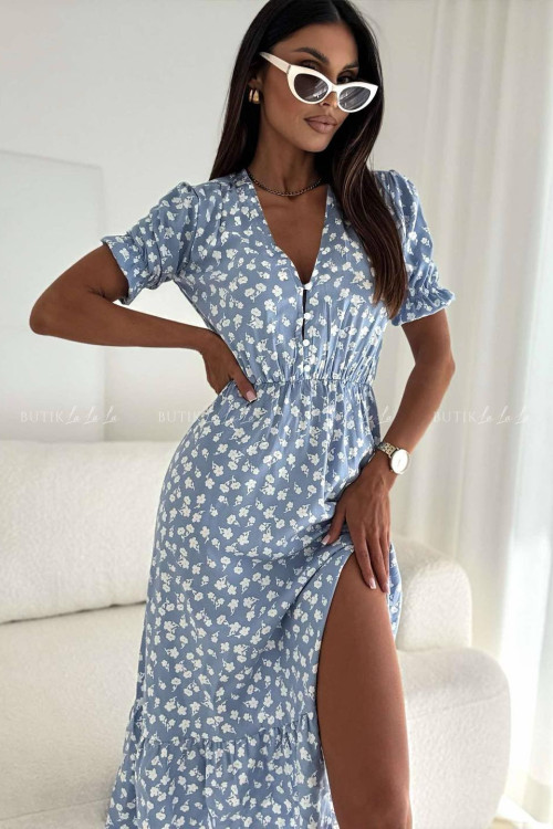 Sukienka błękitna w kwiatowy print Slorea 1