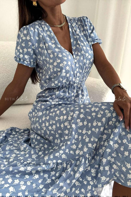 Sukienka błękitna w kwiatowy print Slorea 4