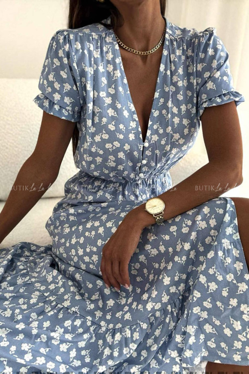 Sukienka błękitna w kwiatowy print Slorea 7