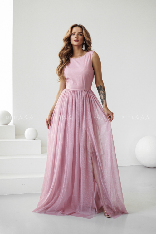 Sukienka maxi tiulowa pudrowa Malwina 1