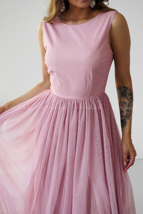 Sukienka maxi tiulowa pudrowa Malwina 4