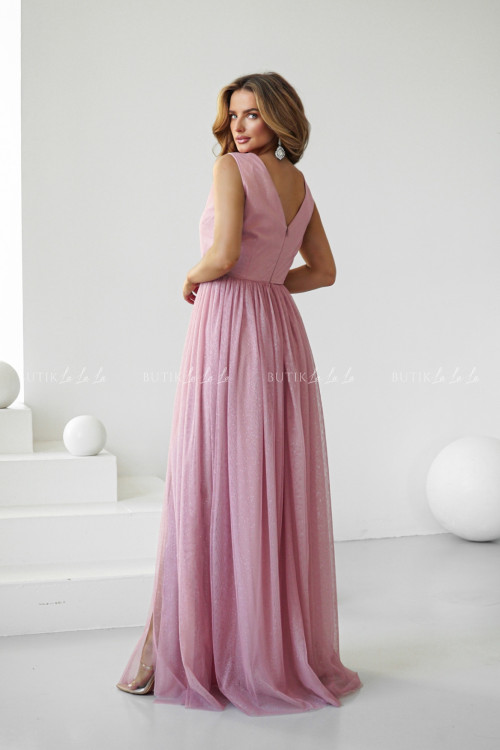 Sukienka maxi tiulowa pudrowa Malwina 6