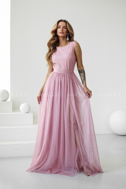 Sukienka maxi tiulowa pudrowa Malwina 7
