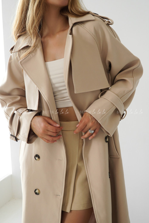 Płaszcz midi typu trencz camelowy