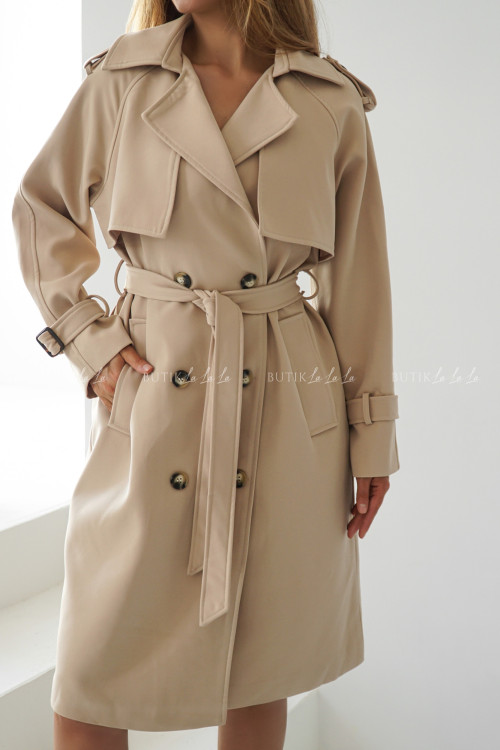 Płaszcz midi typu trencz camelowy 4