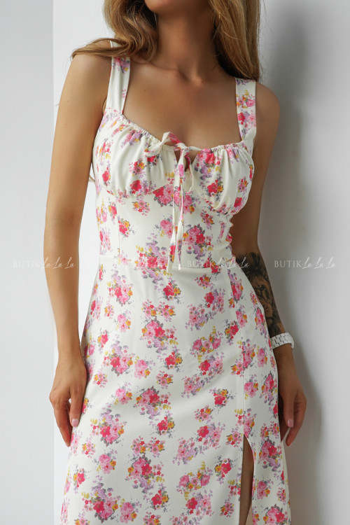 Sukienka jasno żólta w kwiatowy prin Lilie