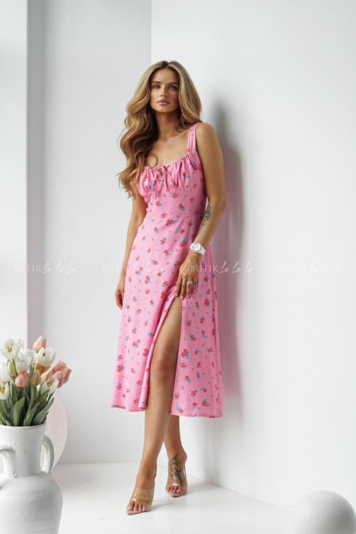 Sukienka różowa w kwiatowy prin Lilie 1