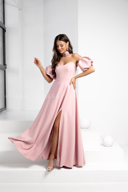 Sukienka maxi z rękawami pudrowa Bridget