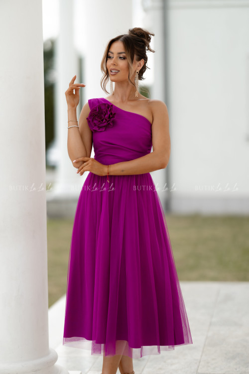 Sukienka z ozdobną różą fuksja Arisson