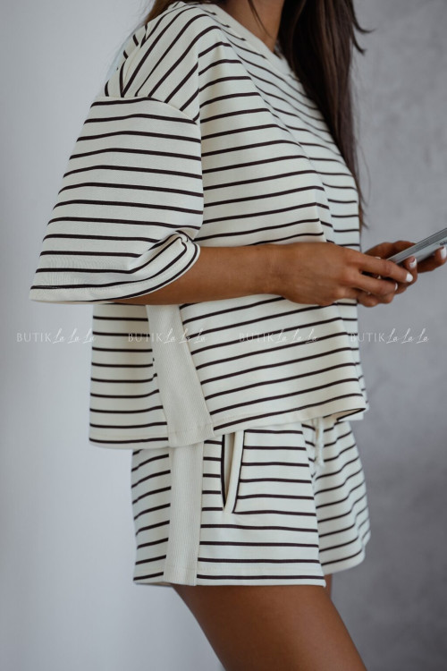 Komplet bawełniany beżowy w paski Comfly 2