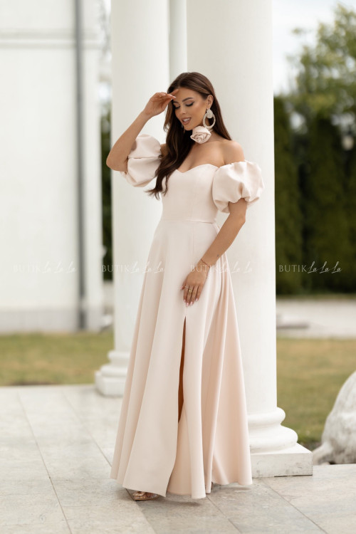 Sukienka maxi z rękawami kremowa Bridget