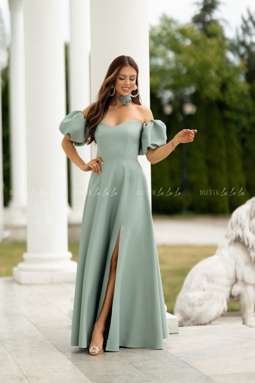 Sukienka maxi z rękawami pistacjowa Bridget