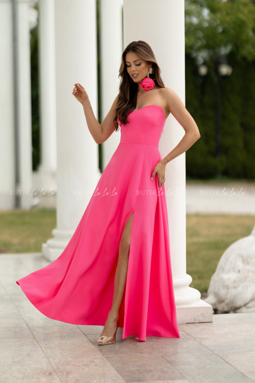 Sukienka maxi z rękawami neon róż Bridget