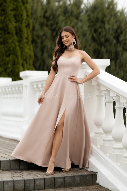 Sukienka maxi z rękawami beżowa Bridget