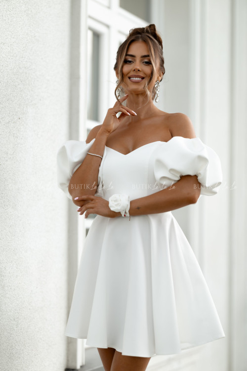 Sukienka mini z rękawami biała Bridget