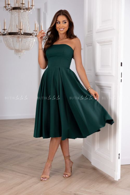 Sukienka rozkloszowana ciemna zieleń Mufina