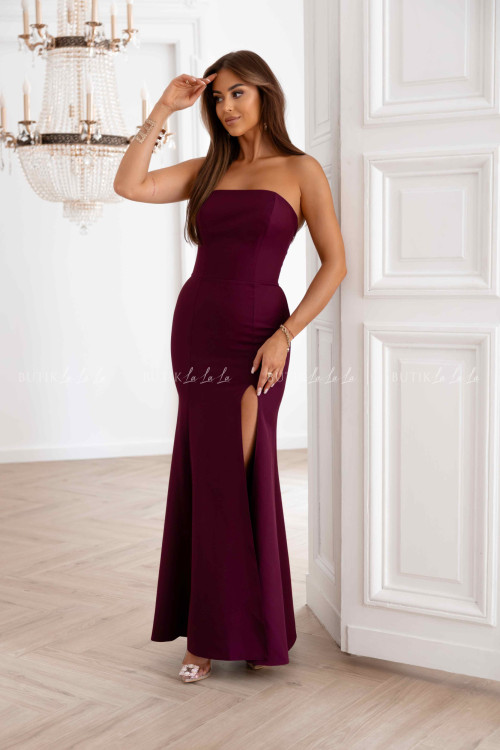 Sukienka maxi burgundowa z rozcięciem Stephanie