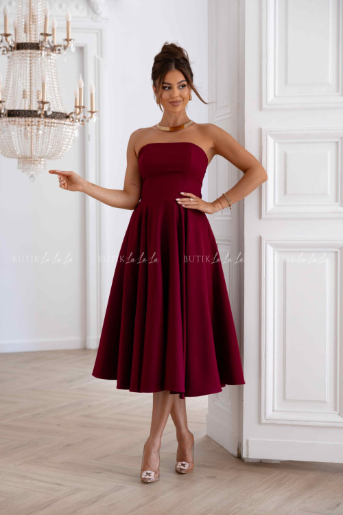 Sukienka rozkloszowana z kokardą bordowa Asti