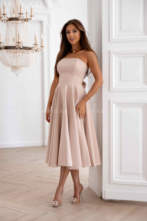 Sukienka rozkloszowana z kokardą beżowa Asti