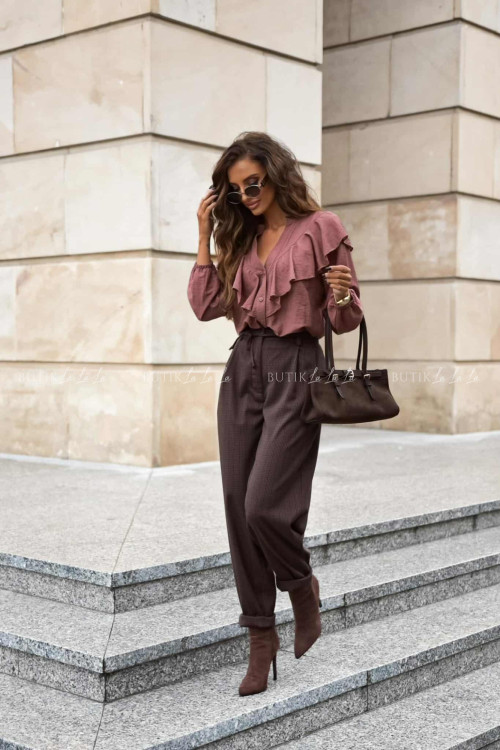 Spodnie ciemno brązowe w kratę Panos 1