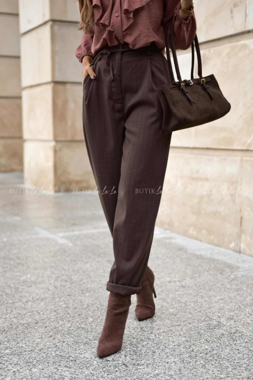 Spodnie ciemno brązowe w kratę Panos