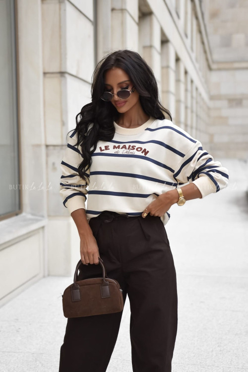 Bluza ecru w granatowe paski Maison 2